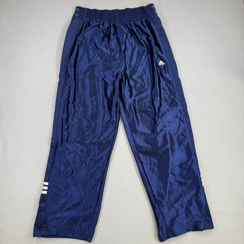 Adidas Pants Men Medium Navy Tear Away Snap Three Stripe Dazzle Baggy‎ Retro Y2K